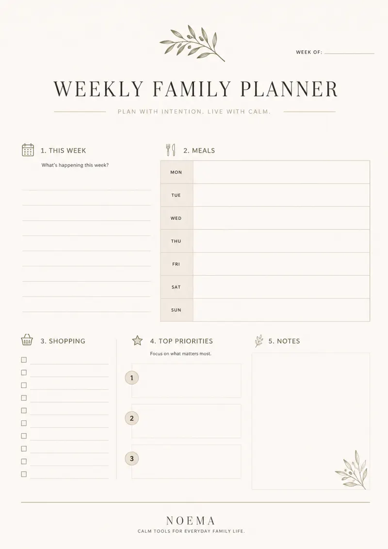 Weekly Family Planner — free printable PDF cover from the NOEMA resource library